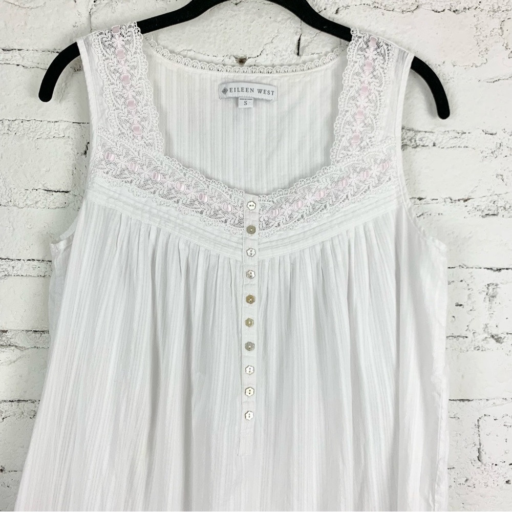Eileen West White Cotton Lawn Ballet Gown Maxi Nightgown Dress S - Picture 5 of 12